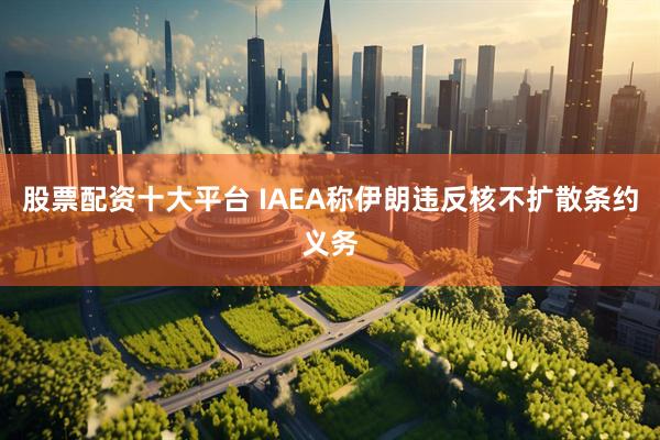股票配资十大平台 IAEA称伊朗违反核不扩散条约义务